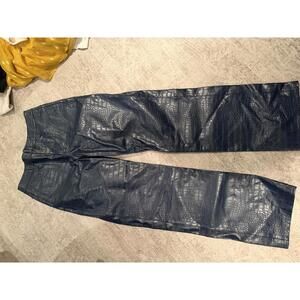 The Frankie Shop Bonnie Navy Croc-Embossed Faux Leather Pants sz M